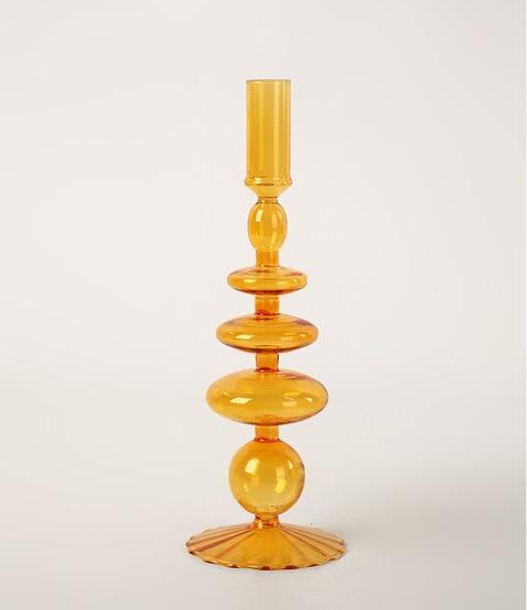 Porte-bougies en verre soufflé orange