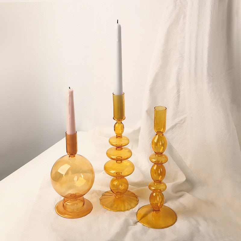 Porte-bougies en verre soufflé orange