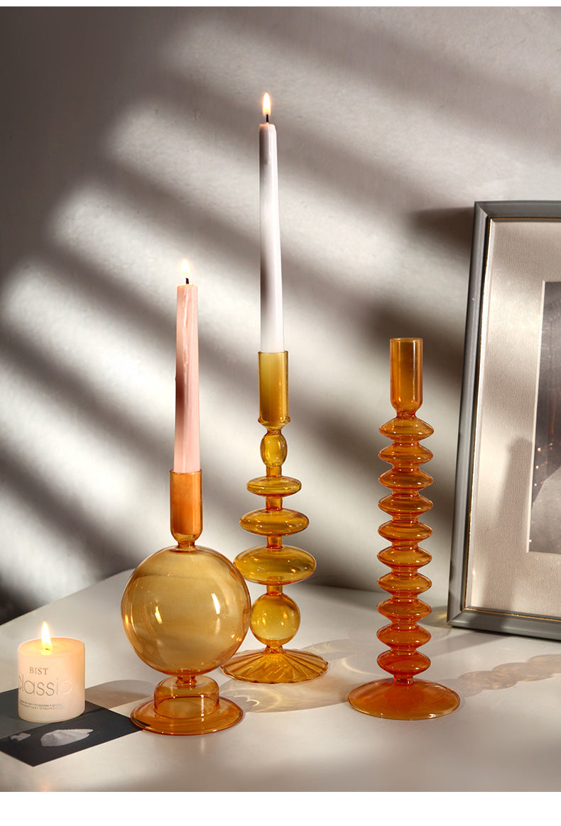 Porte-bougies en verre soufflé orange