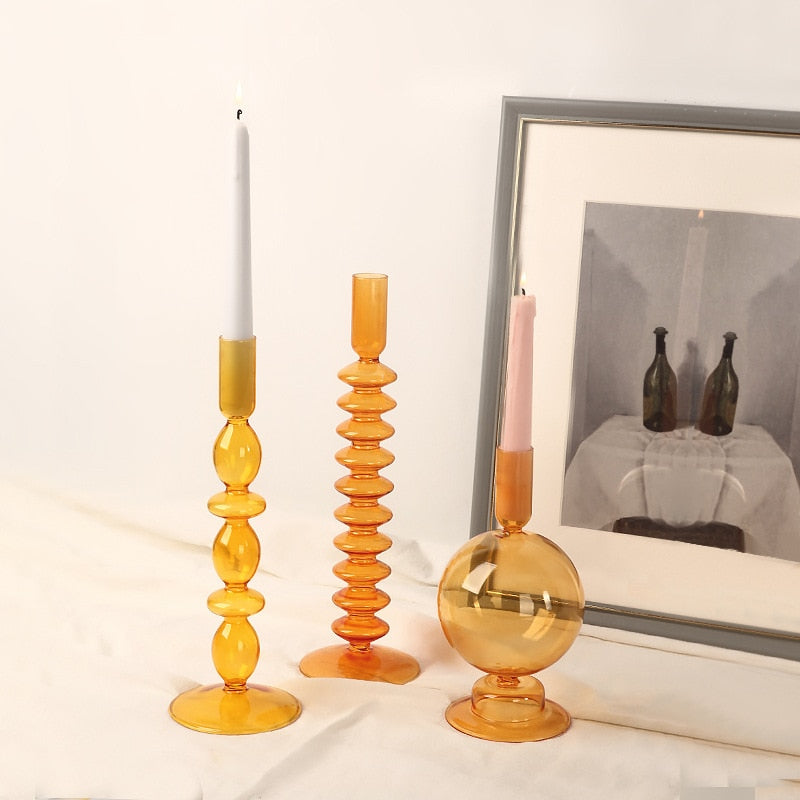 Porte-bougies en verre soufflé orange