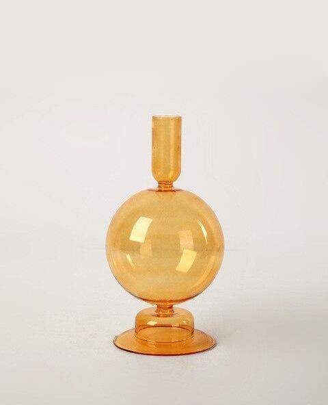 Porte-bougies en verre soufflé orange