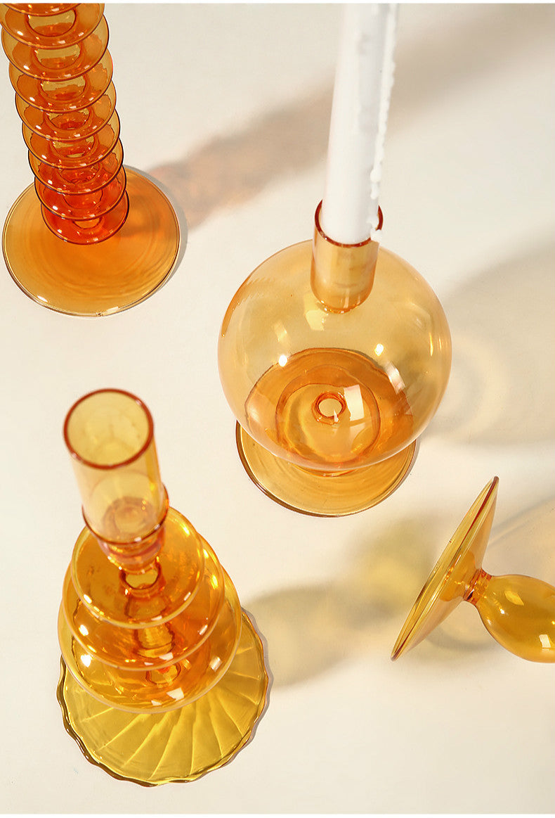 Porte-bougies en verre soufflé orange
