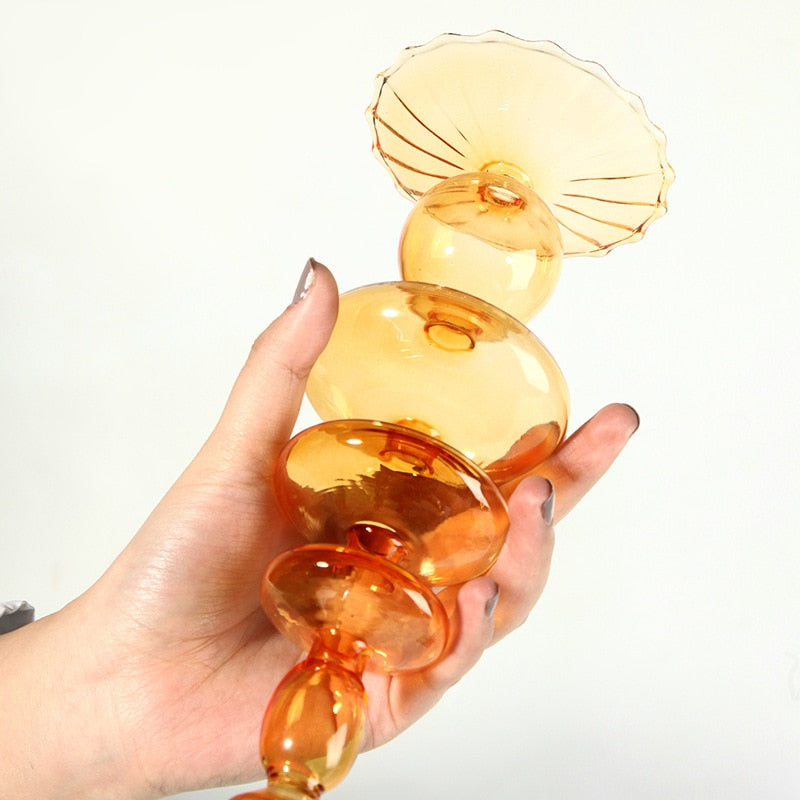 Porte-bougies en verre soufflé orange