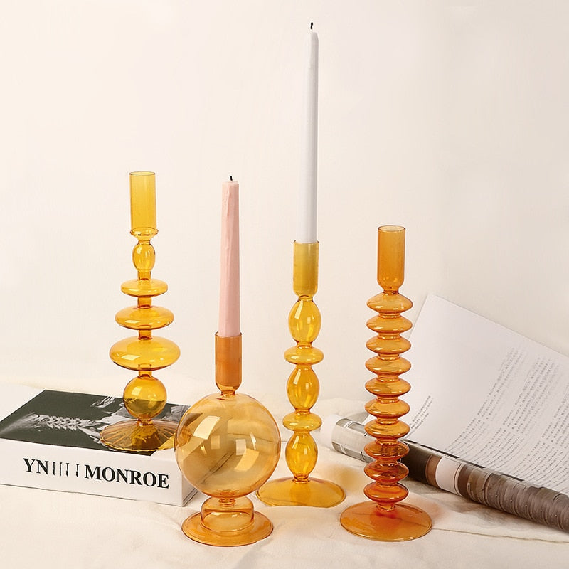 Porte-bougies en verre soufflé orange