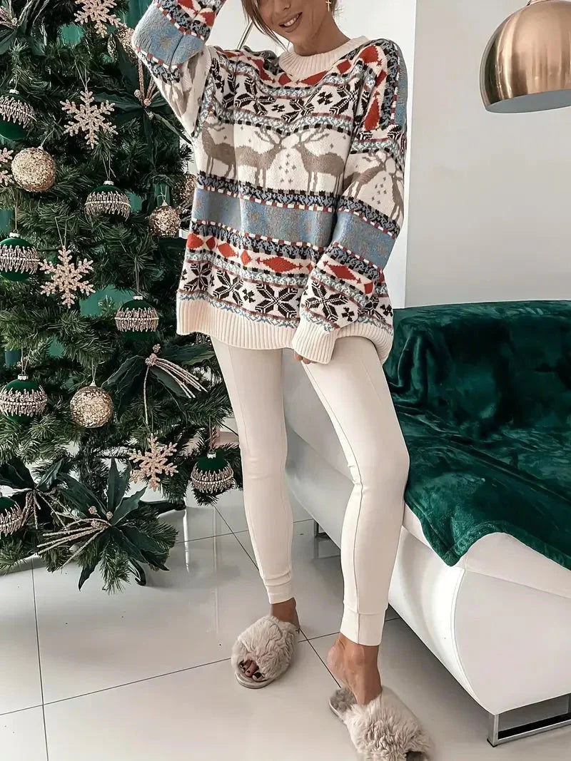 Oversized pullover - løs pasform - strikket - juletrøje - damepullover