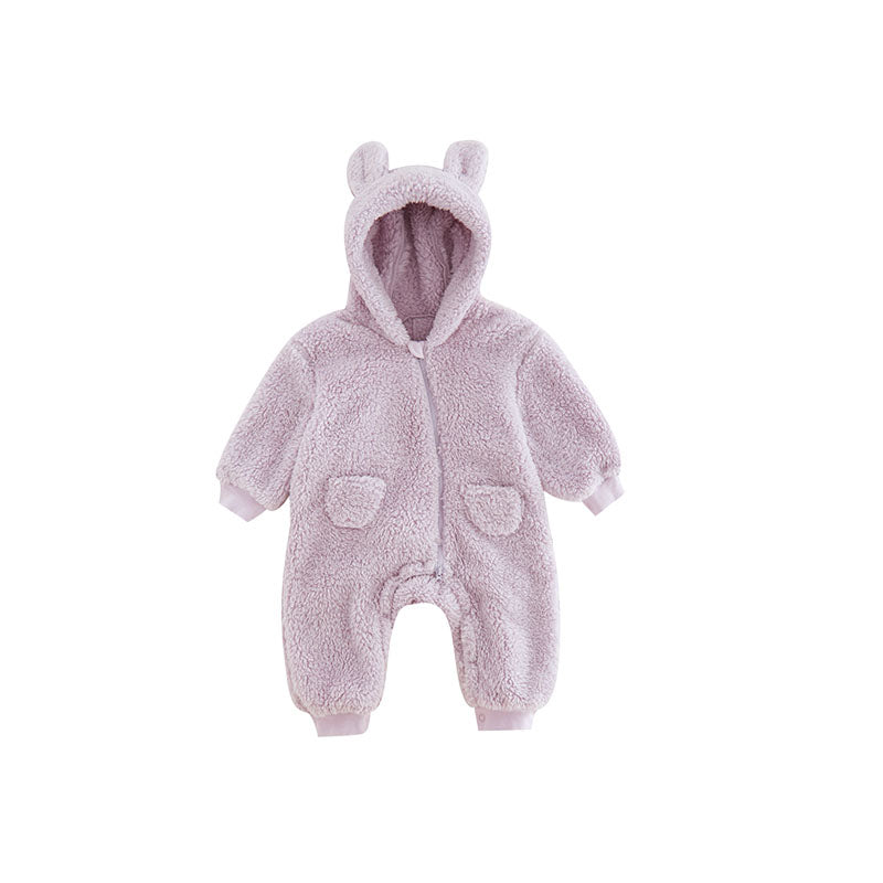 Warmer Baby Fleece Strampler mit Tierprint