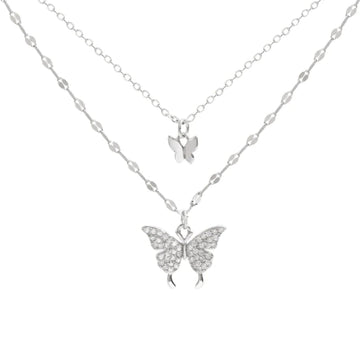 Mehrschichtiges Silberhalskettenset mit Zirkon-Schmetterling
