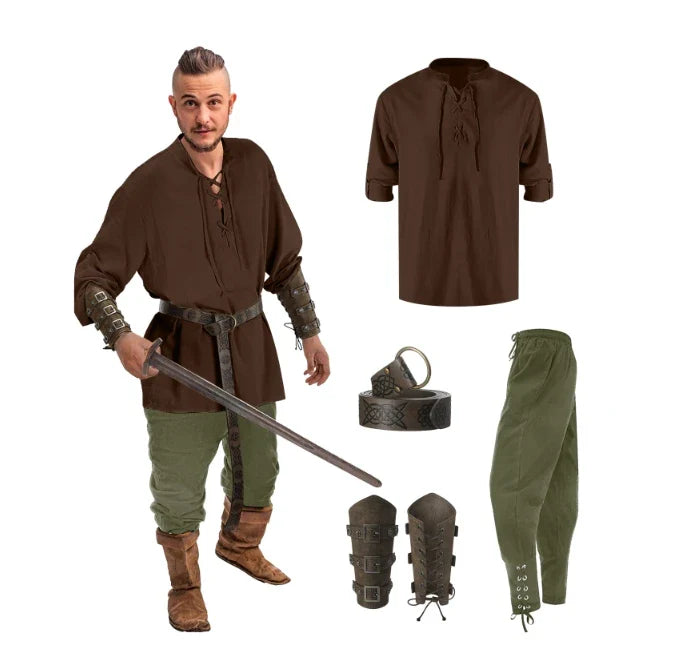 HeritageWear – Renaissance-Kostümset Herren – 4-teilig mit Piratenhemd & Hose