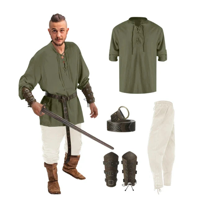 HeritageWear – Renaissance-Kostümset Herren – 4-teilig mit Piratenhemd & Hose