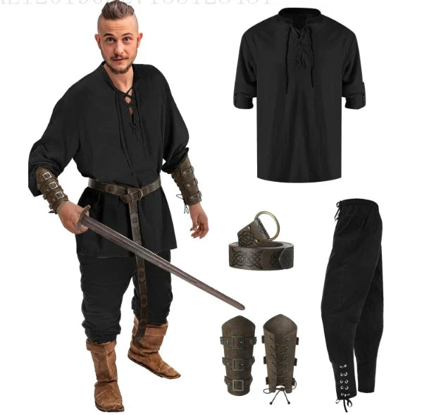 HeritageWear – Renaissance-Kostümset Herren – 4-teilig mit Piratenhemd & Hose