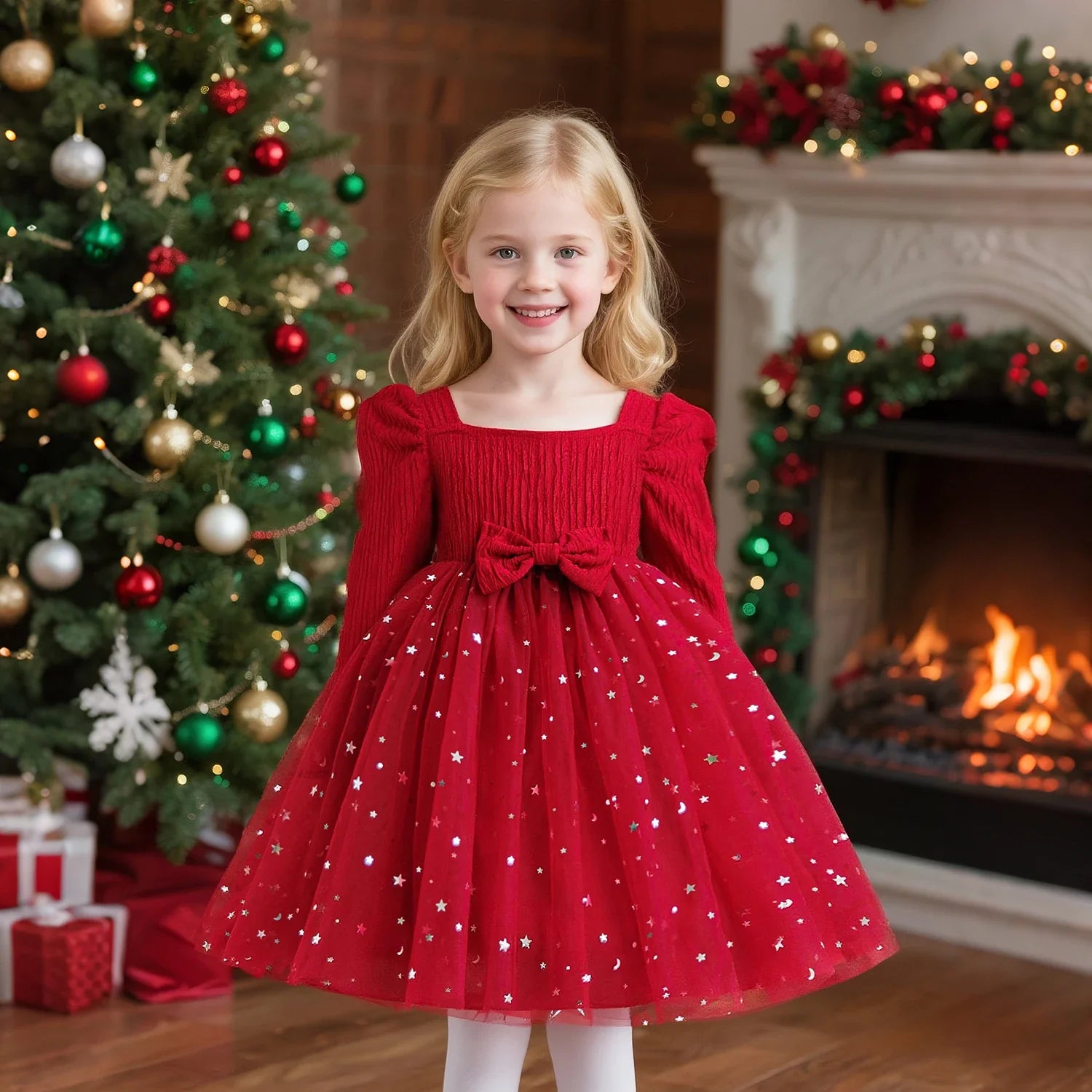 Rode Glitterjurk voor Meisjes met Pailletten - Feestelijke Baljurk 2-10 Jaar 0