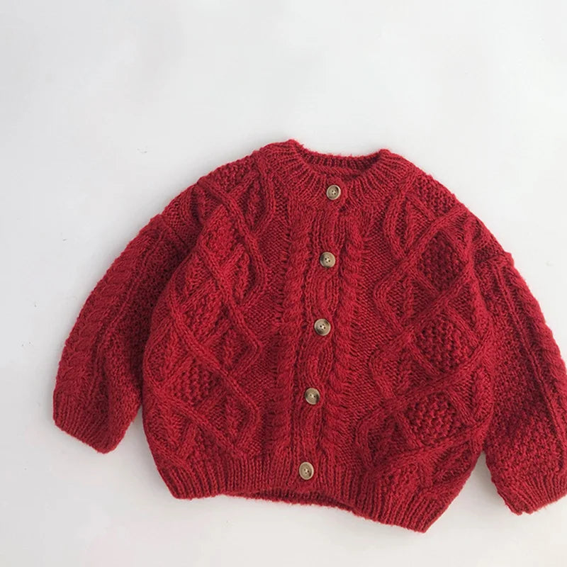 Rode gebreide babytrui voor herfst en winter 0