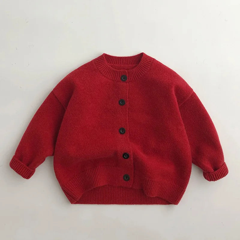 Rode gebreide babytrui voor herfst en winter 10