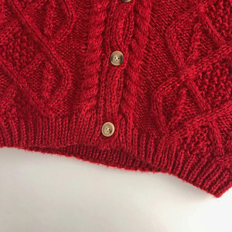 Rode gebreide babytrui voor herfst en winter 4