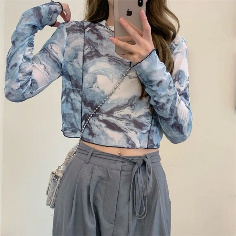 Rilla - Damen Langarm Tie Dye T-shirt