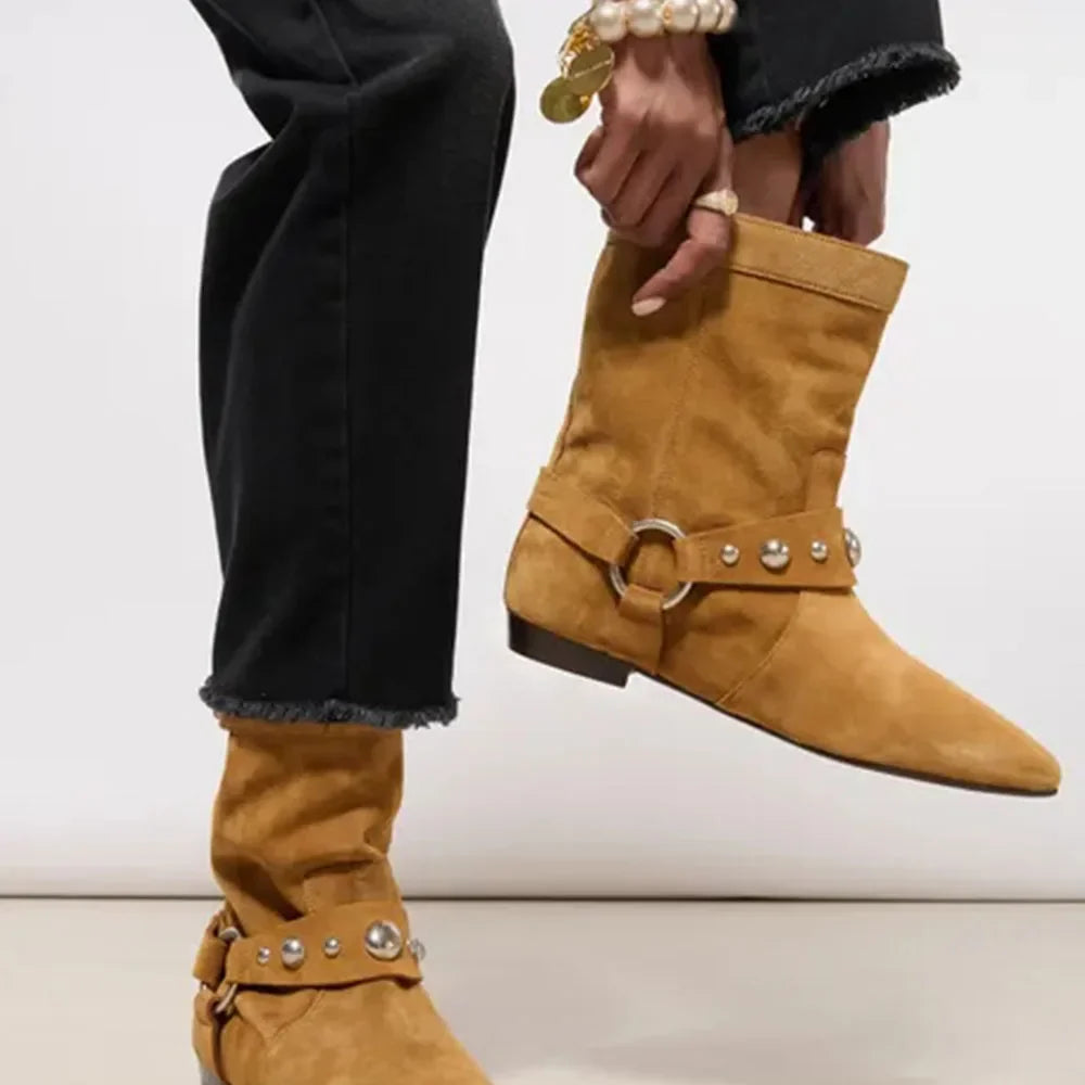 Rutschfeste Cowboystiefel mit niedrigem Absatz für Frauen - Juliva