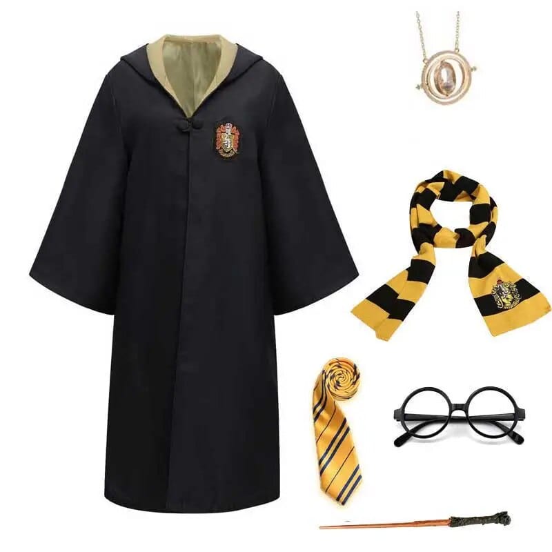 WizardWay – Verkleidungsset Kinder mit Umhang, Brille, Schal und Zauberstab
