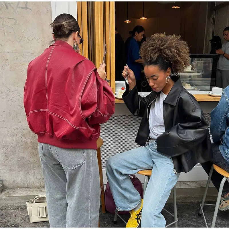 Veste en cuir Catherine | Design patchwork unique & fermeture à revers moderne