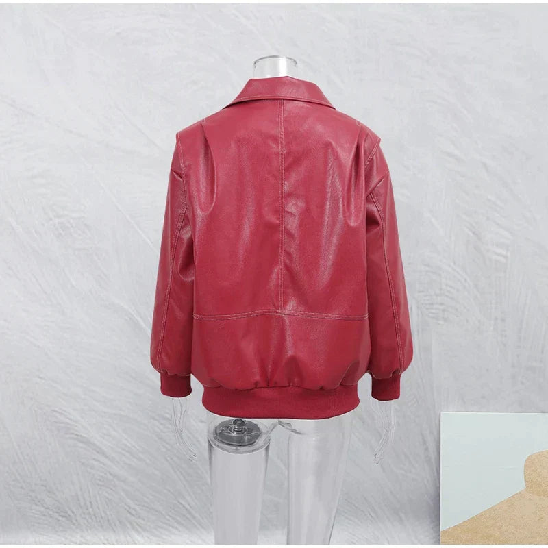 Veste en cuir Catherine | Design patchwork unique & fermeture à revers moderne