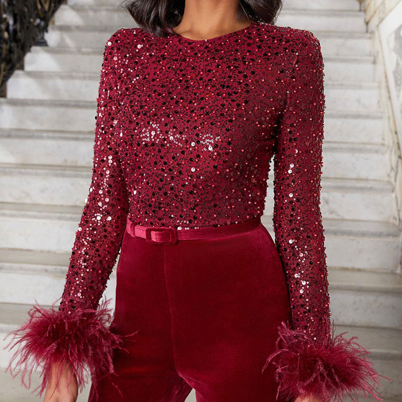 Tena Jumpsuit | Glitzer und Federn Jumpsuit für besondere Anlässe