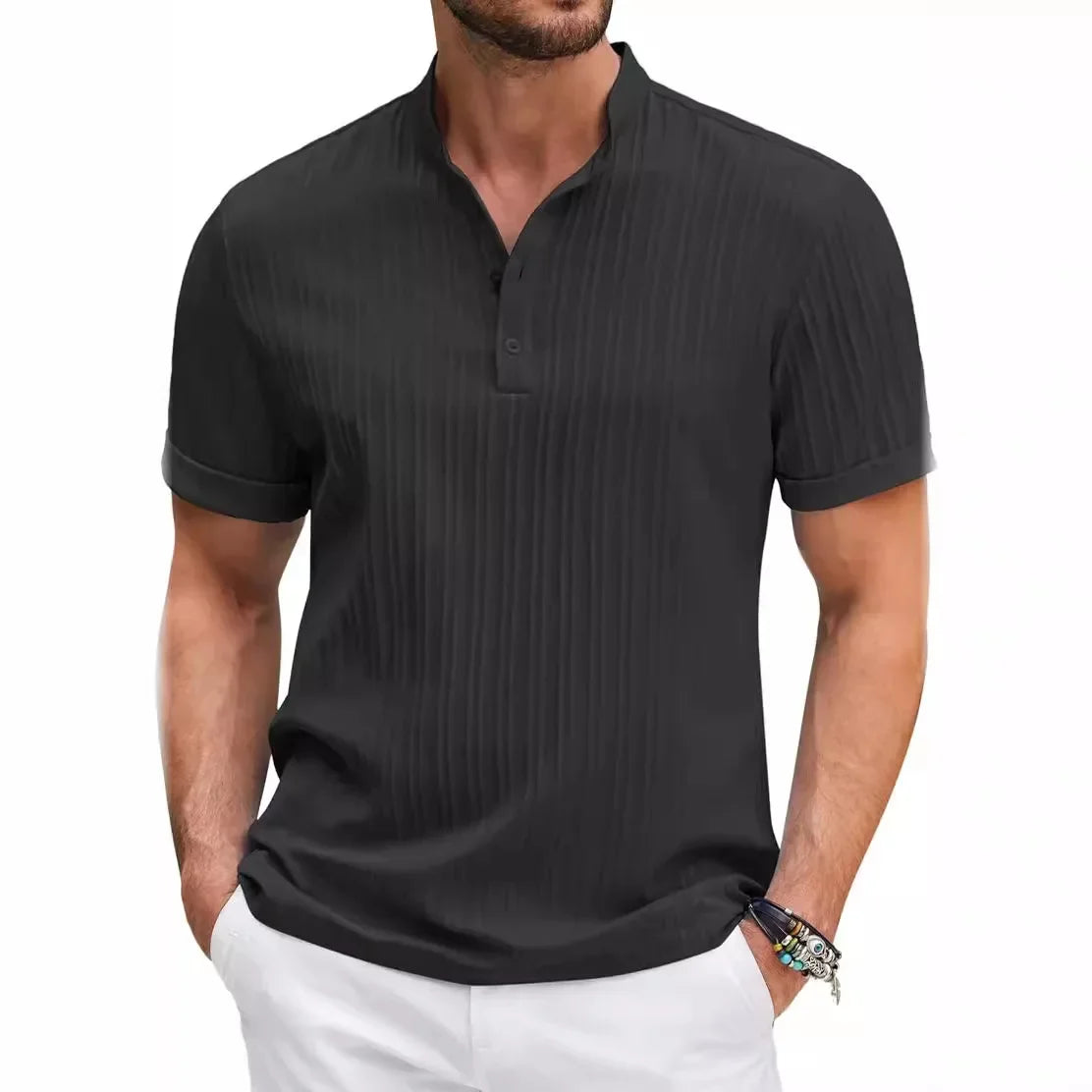 Krølletfri T-shirt i bomuld og hør til herrer - Garino