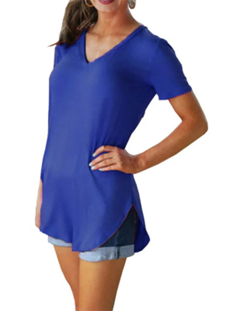 Kurzärmeliges Damen-T-Shirt mit V-Ausschnitt - Rosemary