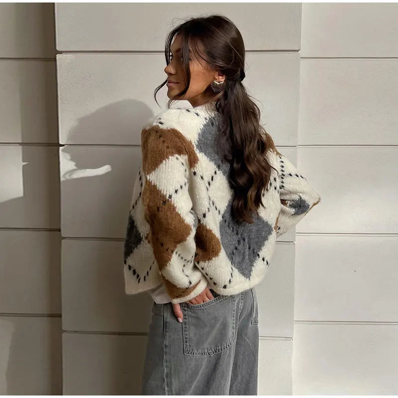 Kaye cardigan | Cardigan con scollo a V, abbottonatura e stampa a quadri