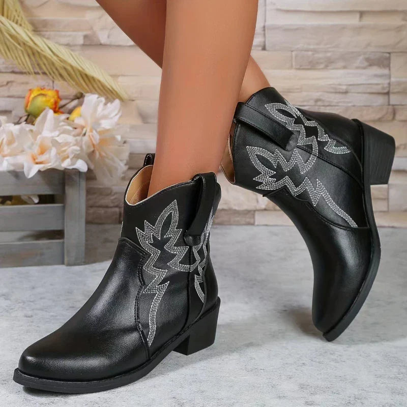 Rutschfeste Cowboystiefel mit niedrigem Absatz für Frauen - Safira