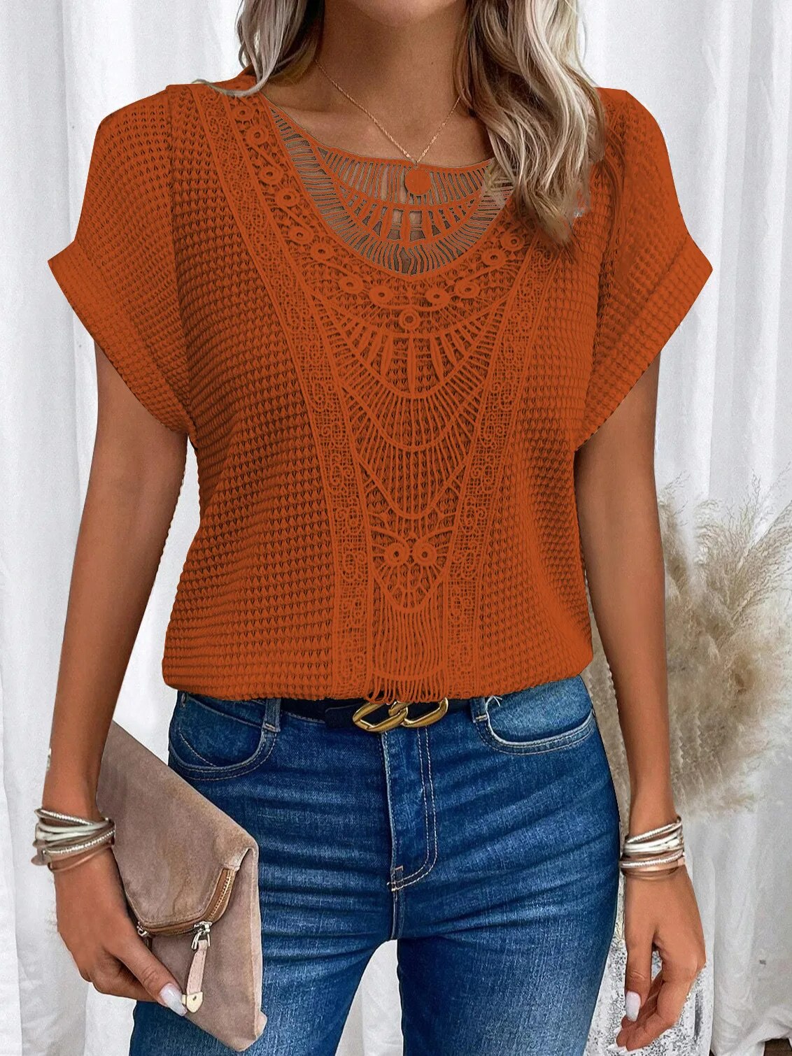 Agnete - Rundhals-Shirt mit Spitze