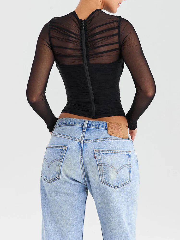 Rilian - Langarm-T-Shirt aus Mesh für Frauen