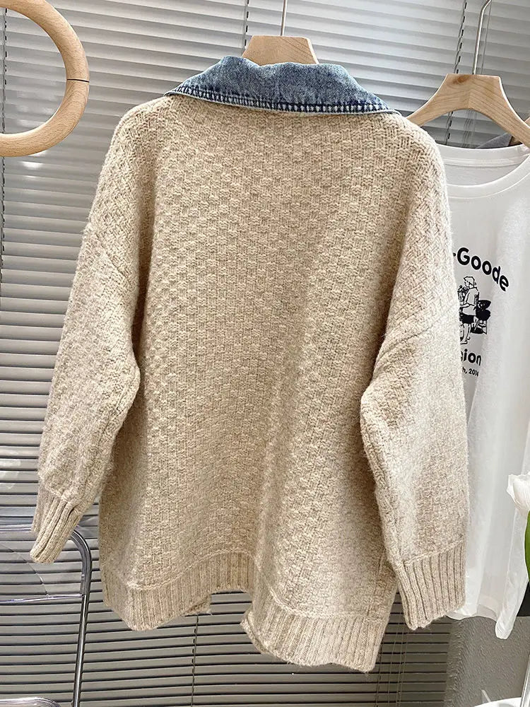 Giacca di jeans Gina Splicing | Combinazione alla moda e comoda di maglione e denim