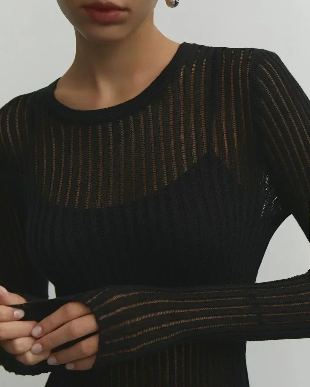 Transparentes gestreiftes Langarm-T-Shirt für Frauen - Leila