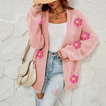Hübsche rosa Strickjacke mit Blumendruck - Nino