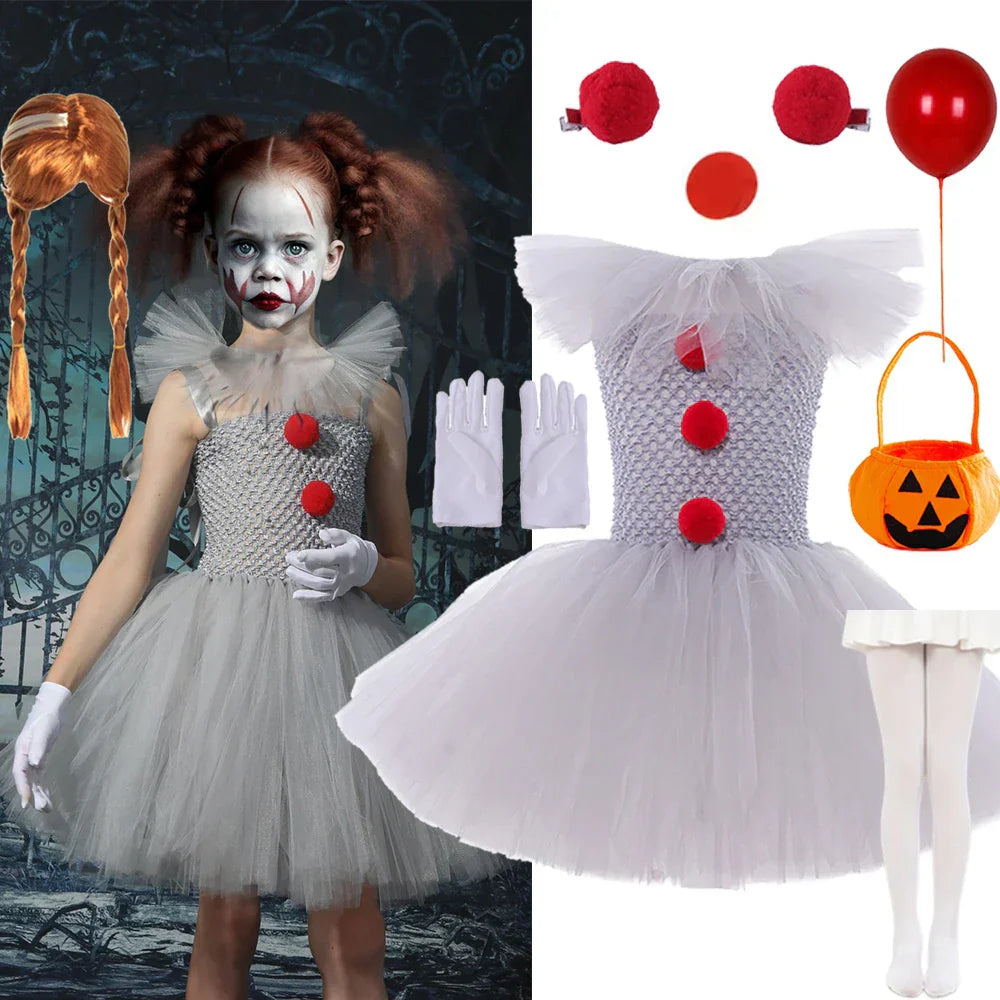 MoonCarnival – Mädchen Clown Tutu Kleid – Halloween Kostüm