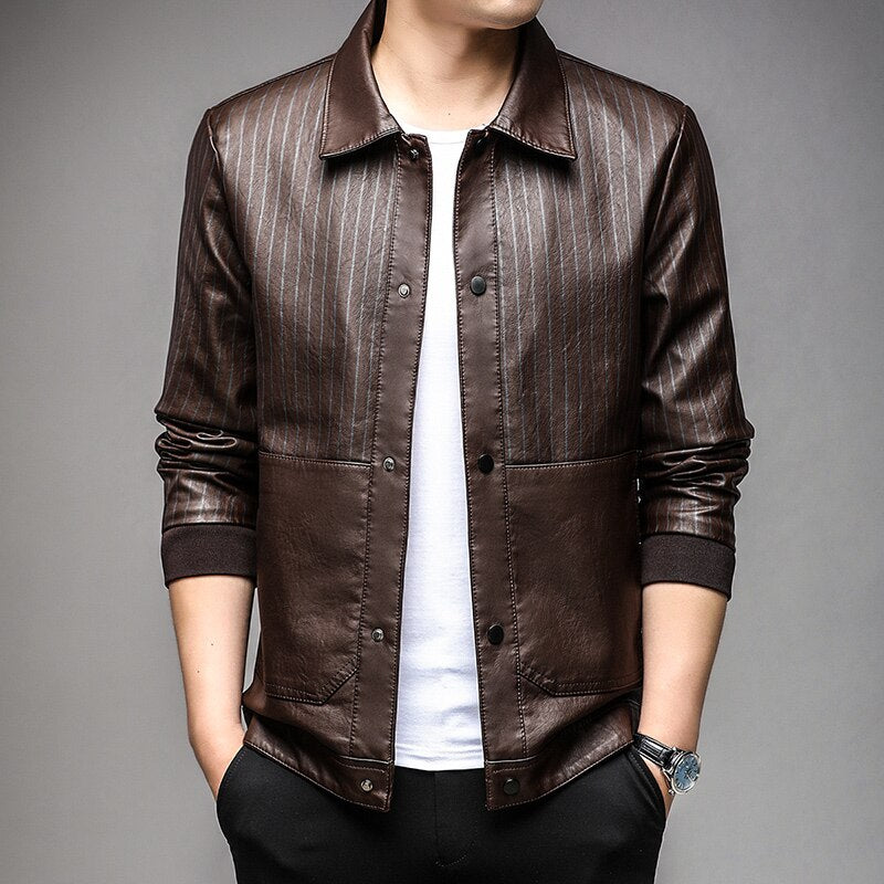 Stylische bronze gestreifte Lederjacke - Riarco