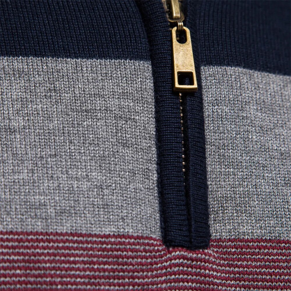 Burk kvart-zip pullover - stribet & ultra blød - luksus bomuldsblanding