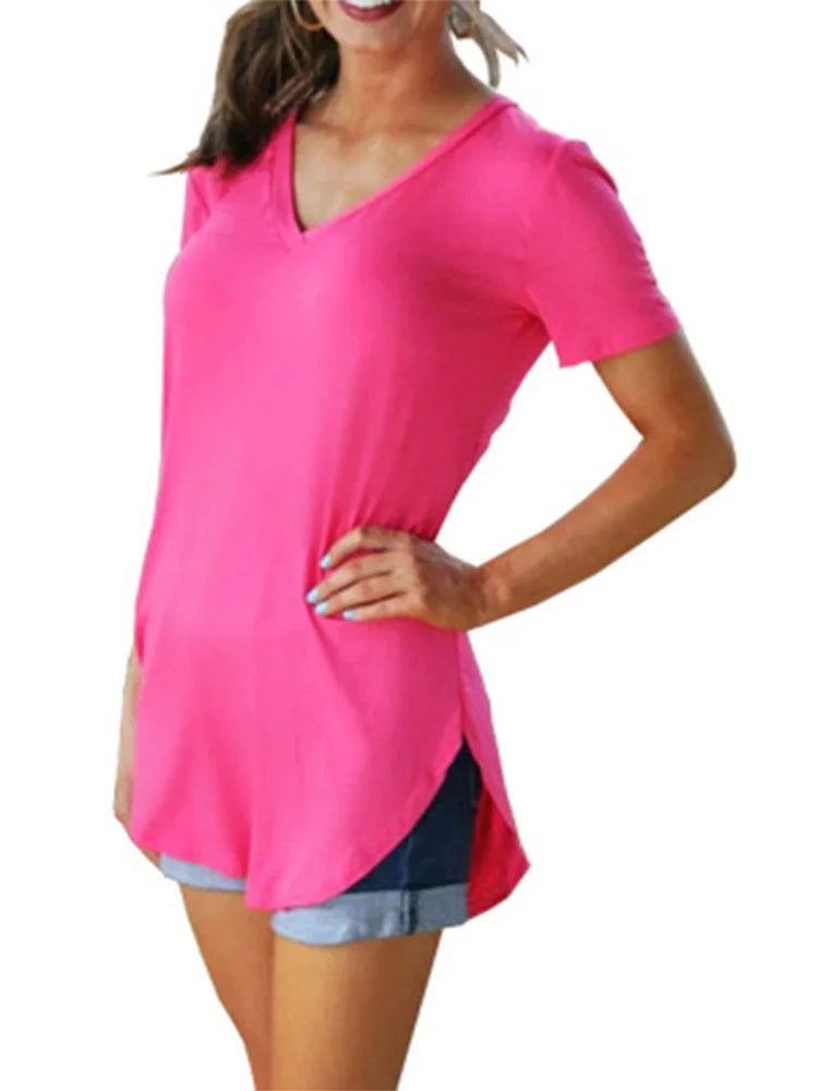 Kurzärmeliges Damen-T-Shirt mit V-Ausschnitt - Rosemary