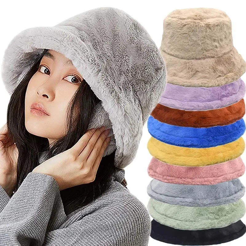 Warme Herbst Kaninchen Pelz Eimer Hut für Frauen - Lorna