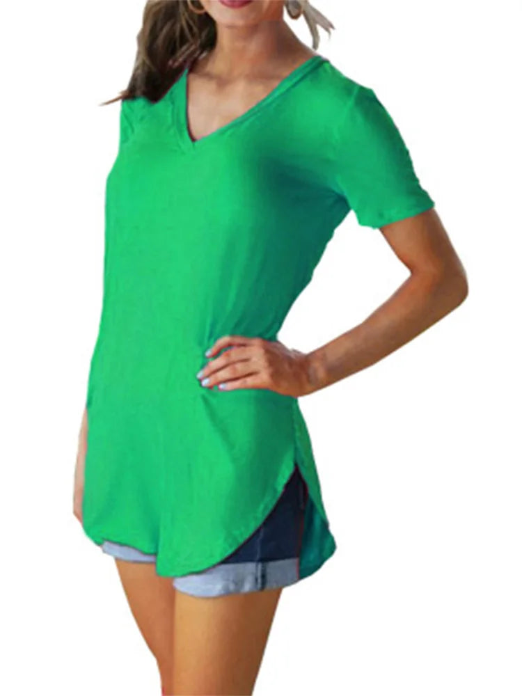 Kurzärmeliges Damen-T-Shirt mit V-Ausschnitt - Rosemary