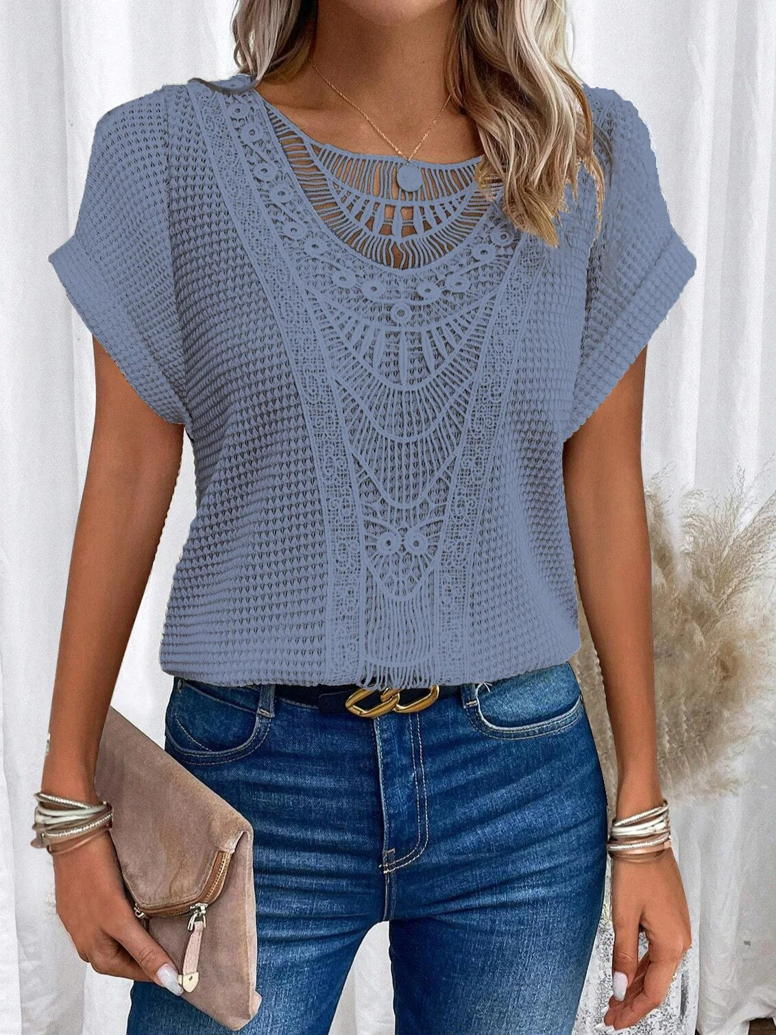 Agnete - Rundhals-Shirt mit Spitze