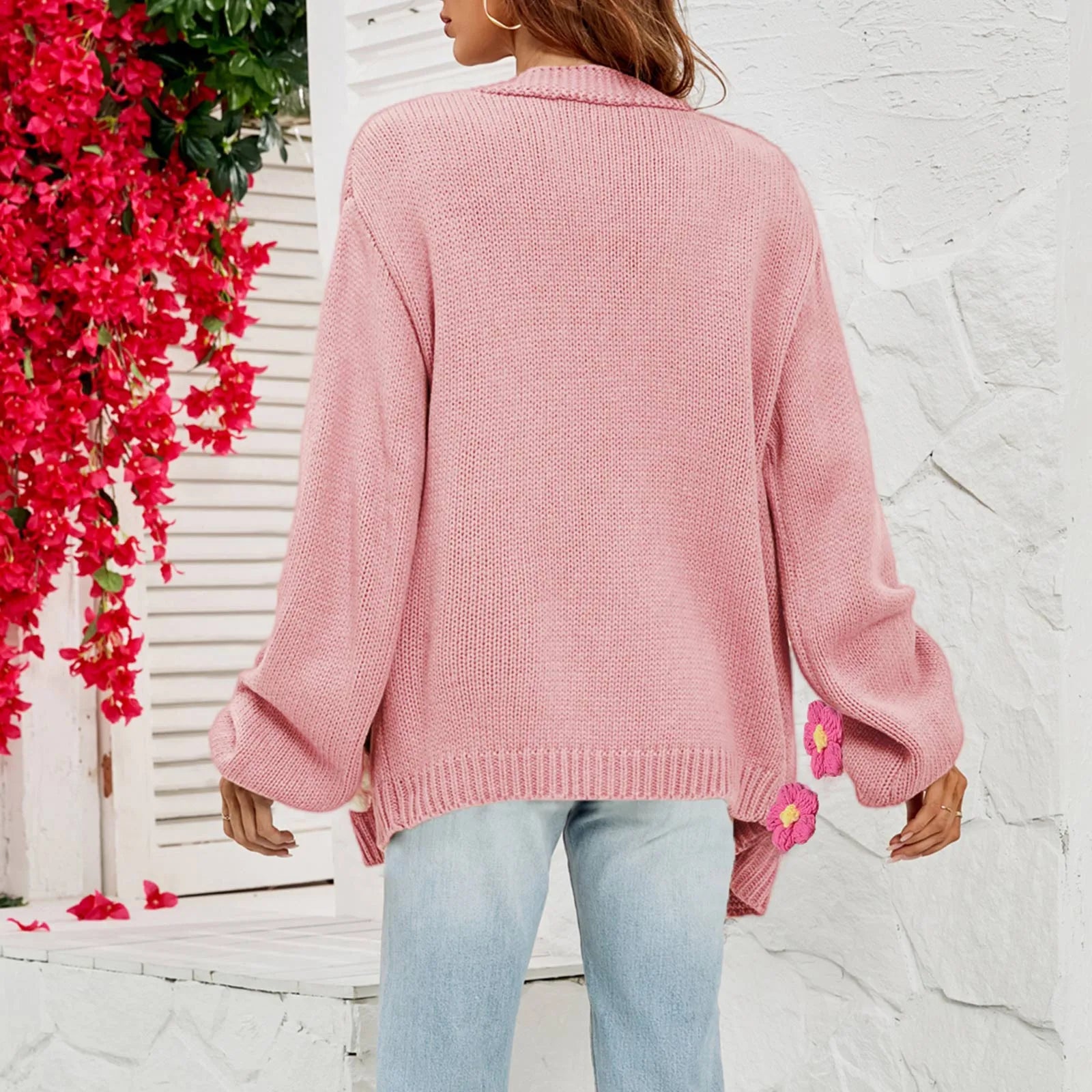 Hübsche rosa Strickjacke mit Blumendruck - Nino