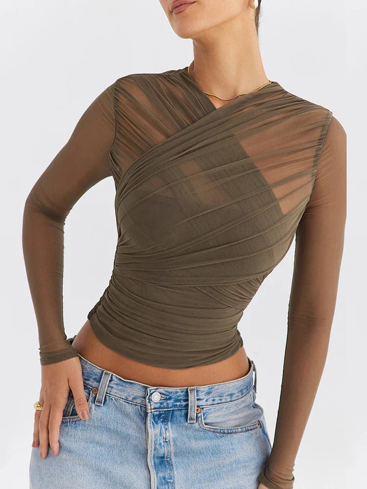 Rilian - Langarm-T-Shirt aus Mesh für Frauen