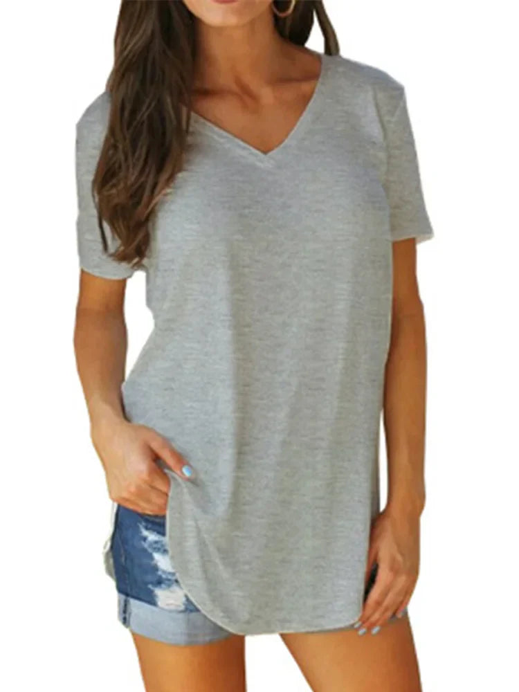 Kurzärmeliges Damen-T-Shirt mit V-Ausschnitt - Rosemary