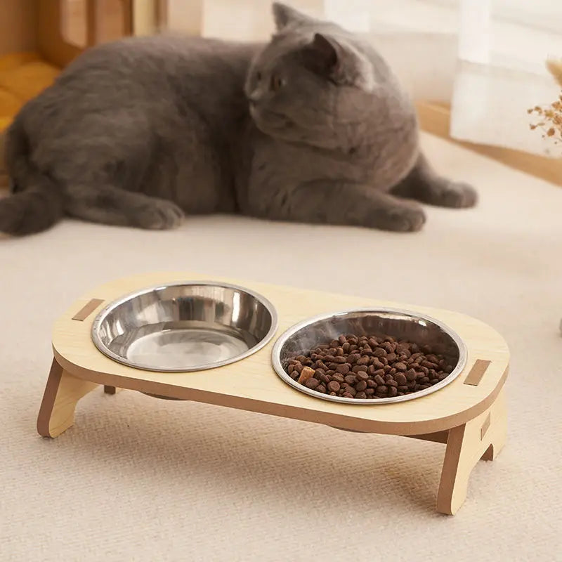 DuoFeast NatureLine – Stilvoller Doppel-Futternapf aus Holz mit Charme