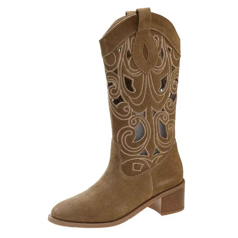 Rutschfeste Cowboystiefel mit niedrigem Absatz für Frauen - Farisa