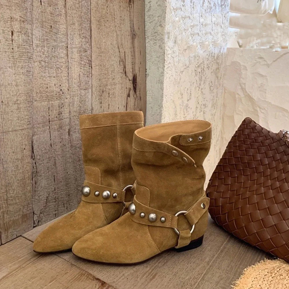 Rutschfeste Cowboystiefel mit niedrigem Absatz für Frauen - Juliva