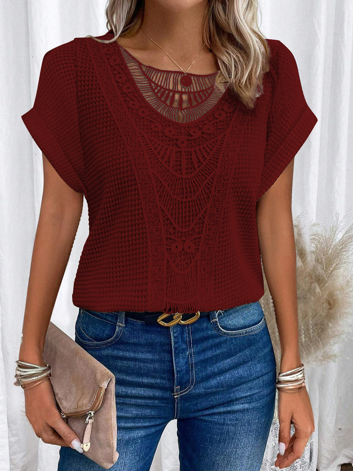 Agnete - Rundhals-Shirt mit Spitze