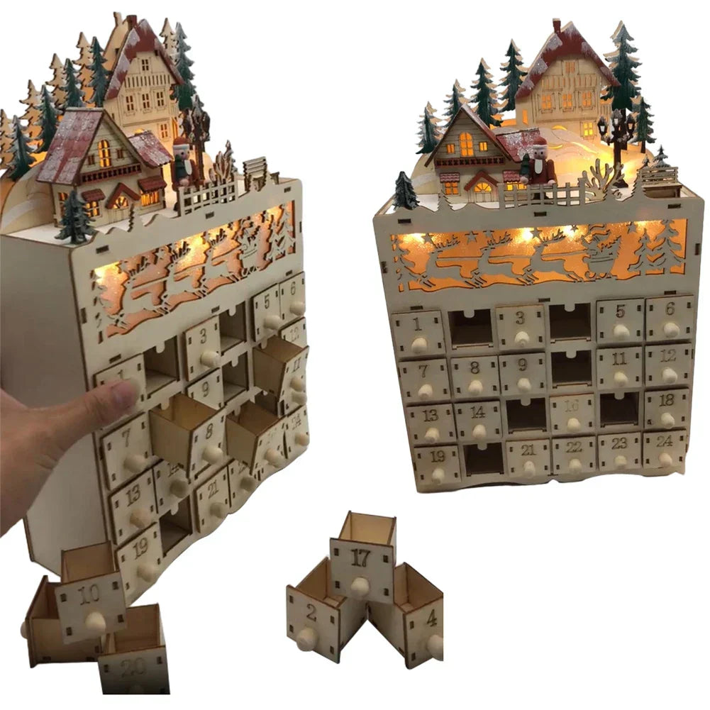 Nordlicht – Holz Weihnachten Adventskalender Rentierdorf – 24 Schubladen