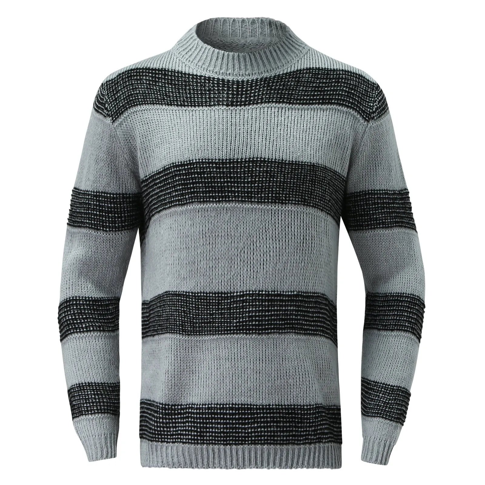 Devako Stripe - Herre stribet striktrøje, afslappet rundhalset trøje til efterår og vinter
