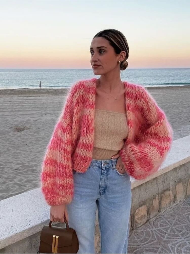 Amalie - Gestreifter offener Pullover